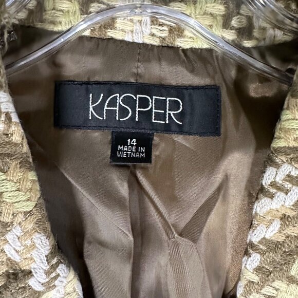 Vtg Kasper Womens 14 Wool Blend Blazer One Button Long Sleeve Lined Pockets - Picture 4 of 9